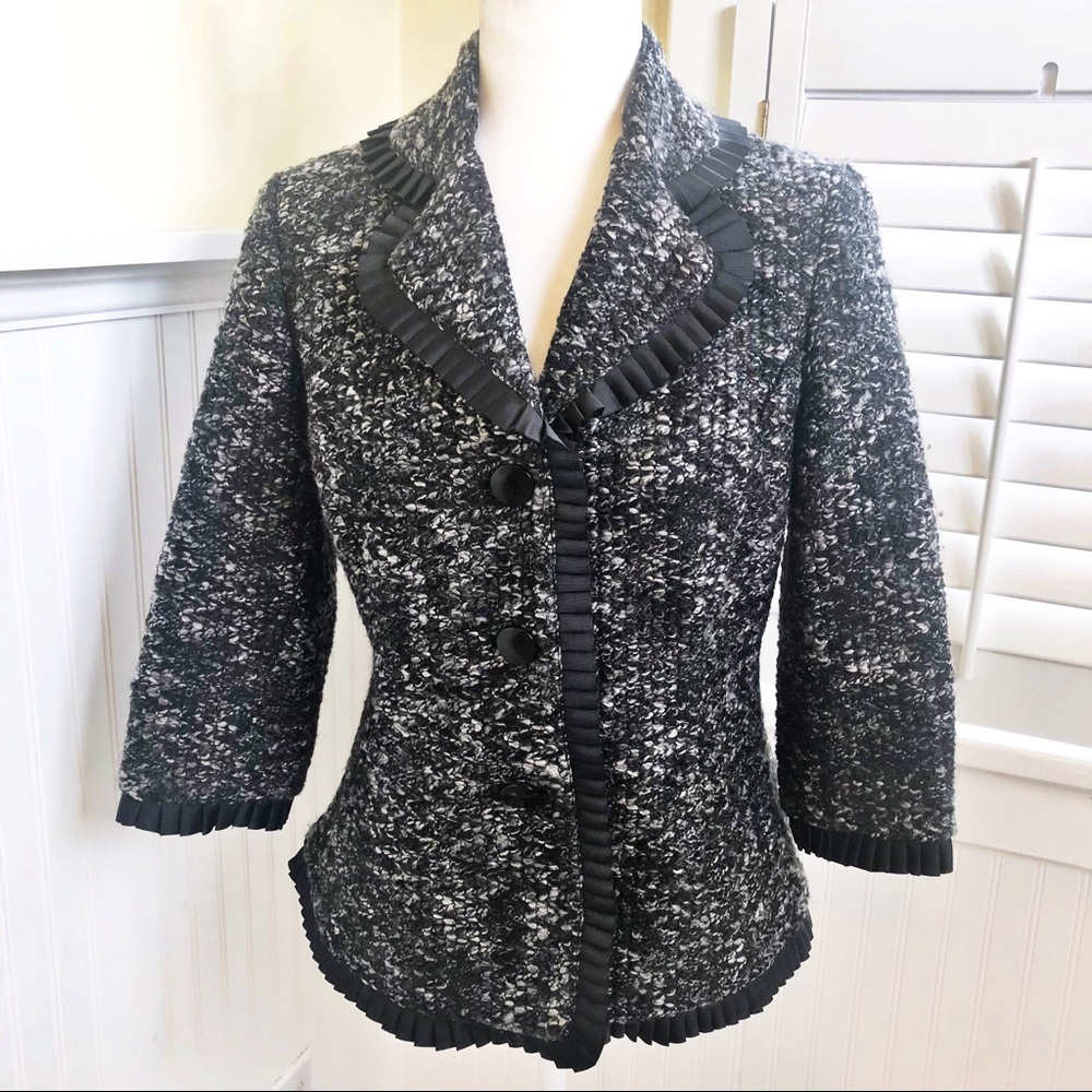 Sandro Black & Gray Ribbon Trim 3-Button Blazer MP
